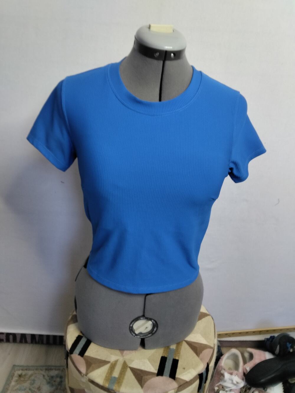 Move Theology Work Out Top Sz M Cobalt Blue Ribbed Open Back Cropped Sporty Yoga